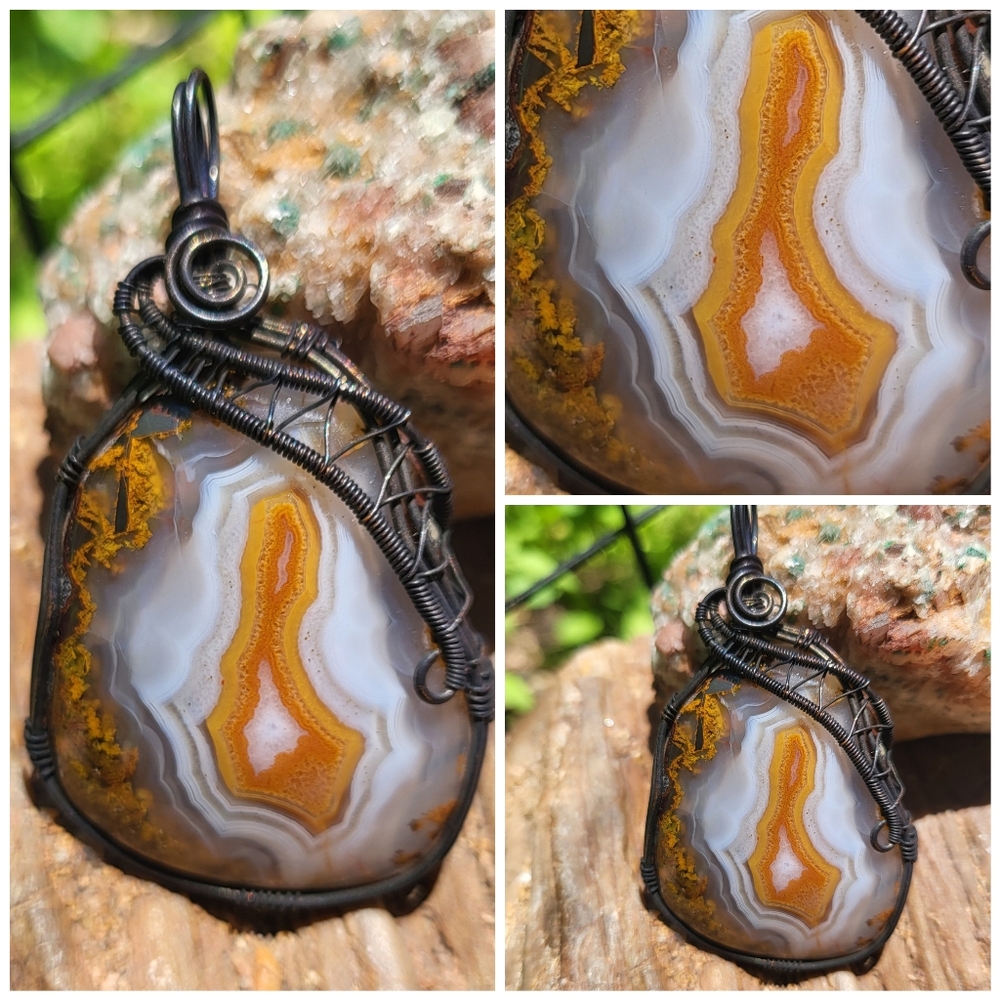 Montana Dryhead Agate Pendant Necklace Handmade Festival Art Jewelry